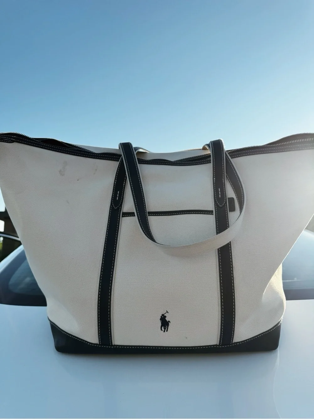 Polo Ralph Lauren Large Leather Trim Canvas Shopper Tote in Navy (2026)